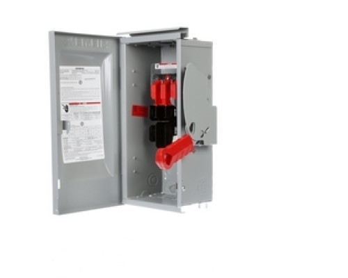SIEMENS  US2:HF221NR  HF221NR   Safety Switch, Heavy Duty, Fused, 240 Volt AC, 30A, 1-1/2 HP at 1 Phase, 3 HP at 3 Phase, 2 Pole, 2 Fuse, 3 Wire, NEMA 3R, 304 Stainless Steel, For Outdoor