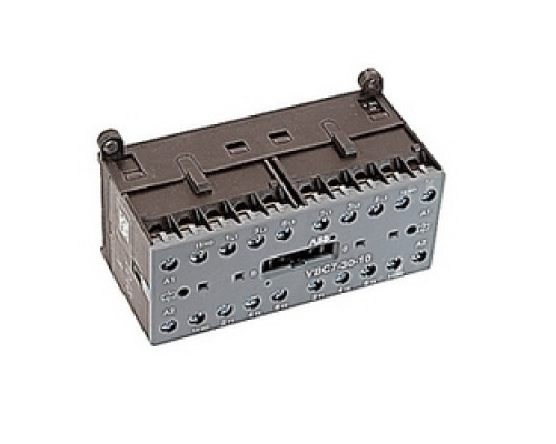 ABB  VBC7-30-10-01   3 pole, plus 2 NO auxiliary contacts, 16 amp, mechanically interlocked miniature contactor, 24V DC coil and screw terminals