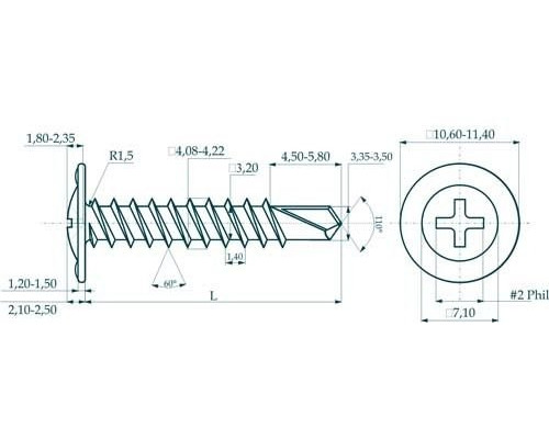 Self-tapping screws 4.2x32 hemisphere-press washer, zinc, drill (1000 pcs)