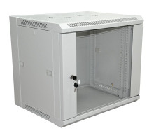 Telecommunication cabinet 19" wall-mounted 12U 600*600*635 mm (WxDxH) - glass front door, removable side walls (disassembled) RAL 7035 (04-2222)