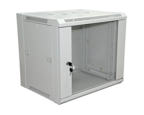 Telecommunication cabinet 19" wall-mounted 12U 600*600*635 mm (WxDxH) - glass front door, removable side walls (disassembled) RAL 7035 (04-2222)