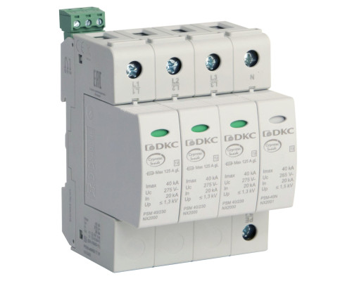 SPD, class II, 4-pole, L1-L2-L3-NP, 40kA (NX2042)