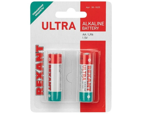 Ultra alkaline battery AA/LR6 1.5 V 2 pcs. blister REXANT (30-1025)