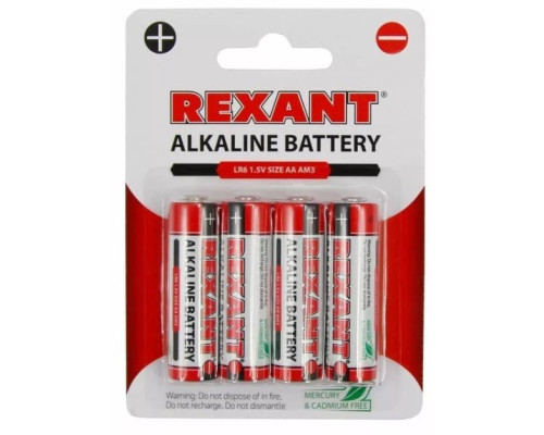 Alkaline battery AA/LR6 1.5 V 4 pcs. blister REXANT (30-1027)