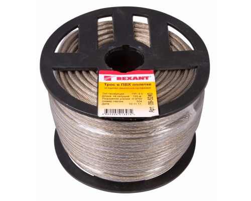 Steel cable in PVC sheath d=4.0 mm, transparent (100m)(09-5240)