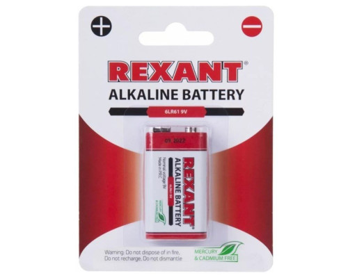 Alkaline battery 6LR61 ("Krona") 9 V 1 pc. blister REXANT (30-1061)