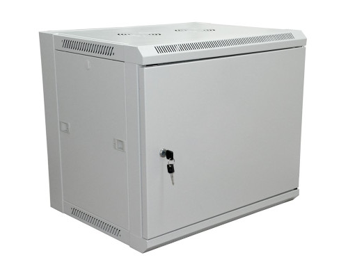 Telecommunication cabinet 19" wall-mounted 6U 600*450*370 mm (WxDxH) - metal front door, removable side walls (disassembled), RAL 7035 (04-2210)