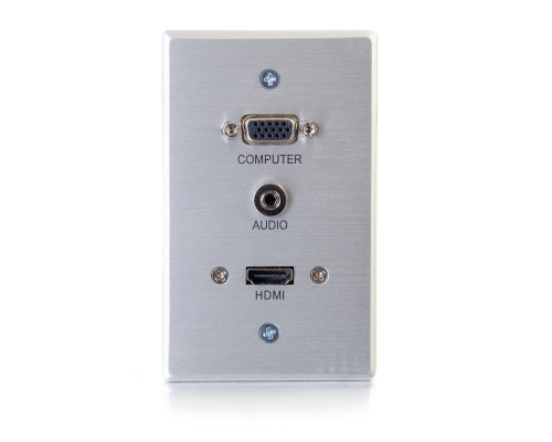 HDMI, VGA, 3.5mm Audio and USB Pass Through Single Gang Wall Plate - White