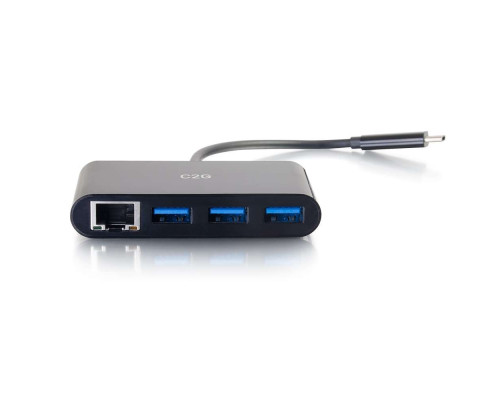 USB-C® to Ethernet Adapter with 3-Port USB Hub - Black