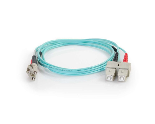 6.6ft (2m) LC-SC 50/125 OM4 Duplex Multimode PVC Fiber Optic Cable - Aqua