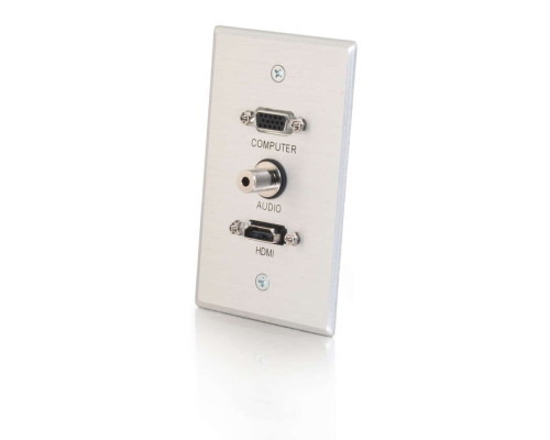 HDMI, VGA and 3.5mm Audio Pass Through Single Gang Wall Plate - Brushed Aluminum