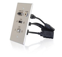 HDMI, VGA, 3.5mm Audio and USB Pass Through Single Gang Wall Plate - Aluminum