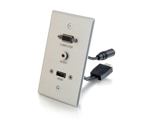 HDMI, VGA, 3.5mm Audio and USB Pass Through Single Gang Wall Plate - White