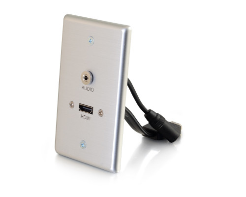 HDMI® and 3.5mm Audio Pass Through Single Gang Wall Plate - Brushed Aluminum