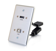 HDMI® and USB Pass Through Single Gang Wall Plate - Brushed Aluminum