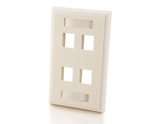 Four Port Keystone Single Gang Wall Plate - White