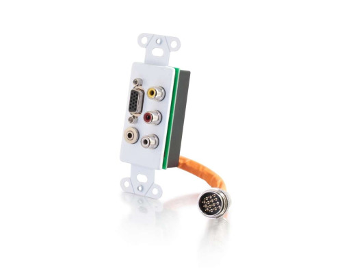 RapidRun® Double Gang Integrated VGA HD15 + 3.5mm + Composite Video + Stereo Audio + 4 Keystone Wall Plate - Brushed Aluminum