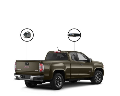 RVS Systems RVS-718514-03 480 TVL Tailgate Camera, (GMC Canyon) Mirror Monitor with Compass and Temperature, 33ft Cable