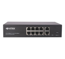 Vitek VT-8P120A 8 Port PoE Unmanaged Switch w/2 Port Uplink 120w