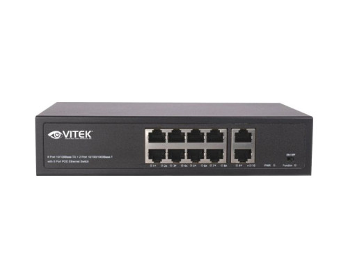 Vitek VT-8P120A 8 Port PoE Unmanaged Switch w/2 Port Uplink 120w