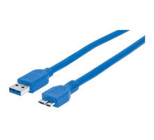 Manhattan 354318 USB-A Male to Micro-B Male Cable, 0.5m (1.5ft), SuperSpeed USB (USB 3.2 Gen 1), 5 Gbps, Blue