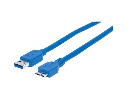 Manhattan 354318 USB-A Male to Micro-B Male Cable, 0.5m (1.5ft), SuperSpeed USB (USB 3.2 Gen 1), 5 Gbps, Blue