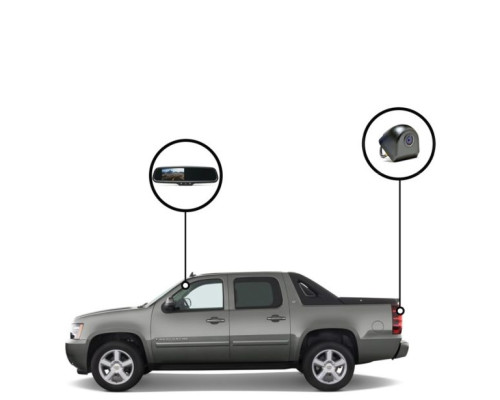 RVS Systems RVS-718509-03 480 TVL Chevy Avalanche Mirror Monitor with Compass and Temperature, Tailgate Camera, 33ft Cable