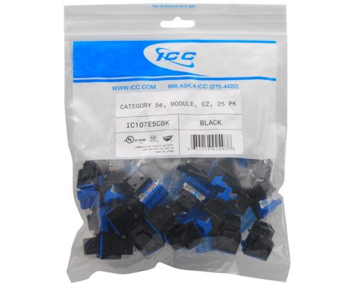 ICC IC107E5CBK EZ Keystone Jack, 25-Pk, Black