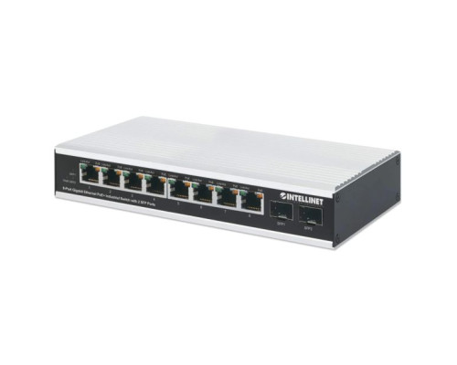 Intellinet 508261 Industrial 8-Port Gigabit Ethernet PoE+ Switch with 2 SFP Ports