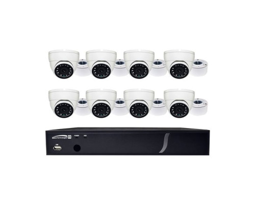 Speco ZIPX8T1 8 Channel HD-TVI DVR, 1080p, 2TB with 8 Outdoor IR Turret Cameras, 3.6mm Lens, White