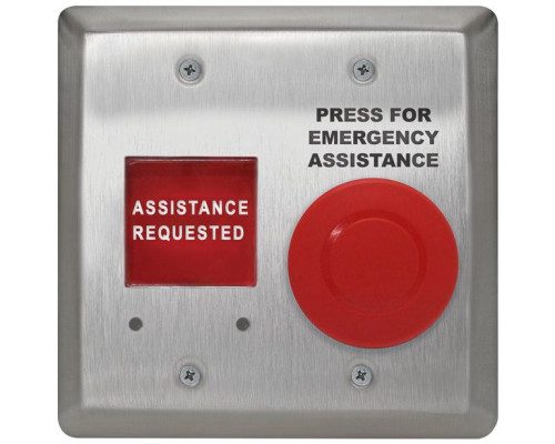 Camden Door Controls CM-AF540SOFE Double Gang, Push/Pull Mushroom Push Button with LED Annunciator and Adjustable Sounder, 'ASSISTANCE REQUESTED', Bilingual