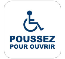 Camden Door Controls CM-25-4F Narrow Push Plate Switch, Vertical Mounting, 'WHEELCHAIR' and 'POUSSEZ POUR OUVRIR', Blue Graphics