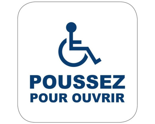 Camden Door Controls CM-25-4F Narrow Push Plate Switch, Vertical Mounting, 'WHEELCHAIR' and 'POUSSEZ POUR OUVRIR', Blue Graphics