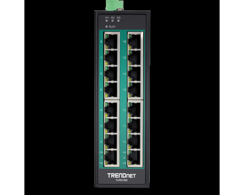 TRENDnet TI-PG160 16-Port Industrial Gigabit PoE+ DIN-Rail Switch