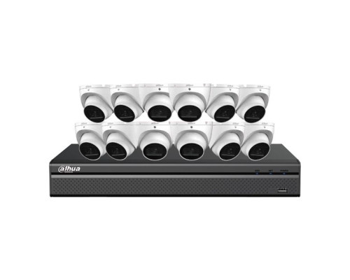 Dahua N468L124A 16-CH E-VU NETWORK Kit 12 x 8MP, 2.8mm Mini Eyeball Cameras and a 16CH 2SATA 4K Network Recorder, 4TB Included