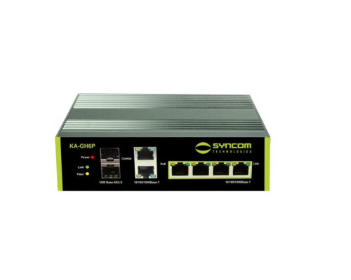 Syncom KA-GH6P 4 Port Hardened Gigabit PoE+ Switch with 2 Port Gigabit SFP