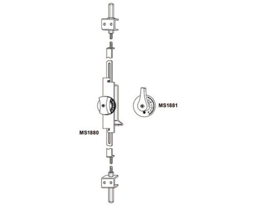 Adams Rite MS1880-01-682 Two-Point Flushbolt with Hourglass Shaped Turn in Satin Chrome Anodized