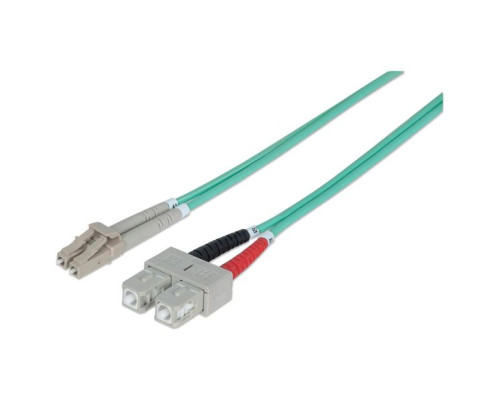 Intellinet 750158 Fiber Optic Patch Cable, Duplex, Multimode, 7 Feet, Aqua