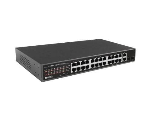 Vitek VT-24P360 24 Port Unmanaged PoE Switch w/1 Gigabit STP Fiber Combo