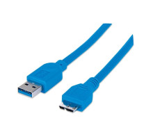 Manhattan 325417 USB-A Male to Micro-B Male Cable, 1m (3ft), SuperSpeed USB (USB 3.2 Gen 1), 5 Gbps, Blue