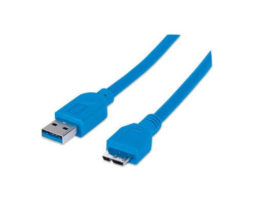 Manhattan 325417 USB-A Male to Micro-B Male Cable, 1m (3ft), SuperSpeed USB (USB 3.2 Gen 1), 5 Gbps, Blue