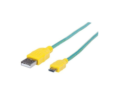 Manhattan 352710 Braided Hi-Speed USB Micro-B Device Cable, Type-A Male to Micro-B Male, 1 m (3 ft.), Teal/Yellow