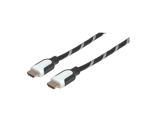 Manhattan 354752 Braided High Speed HDMI Cable with Ethernet, HDMI Male to Male, Shielded, 1 m (3 ft.), Black/White