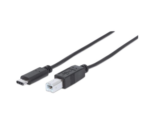 Manhattan 354950 USB 2.0, Type-C Male to Type-B Male Cable, 480 Mbps, 2 m (6 ft.), Black