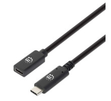 Manhattan 355230 USB-C Male to USB-C Female Cable, 0.5m (1.5ft), SuperSpeed+ USB, 10 Gbps, 100 W / 5 A, 4K@60Hz, Black