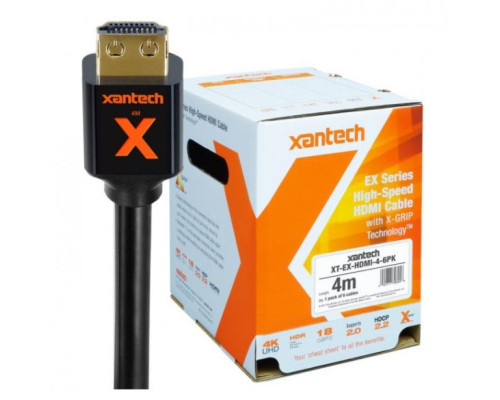 Linear XT-EX-HDMI-4-6PK Xantech EX Series Bulk Pack (6) High-speed HDMI Cable with X-GRIP Technology, 4 Meter