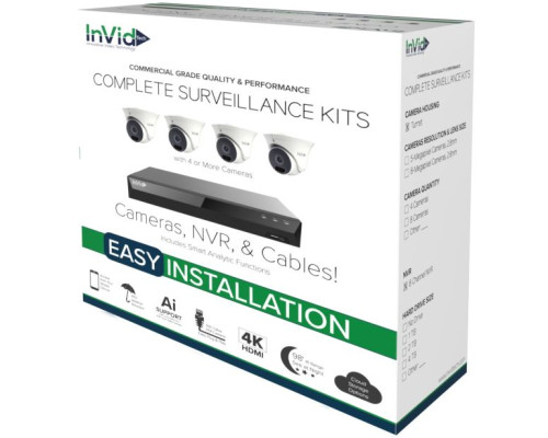 InVid PRTKIT-8MP8CHTX4-2T 8 Channel NVR with (4) 8MP Cameras 100' Cable Per Camera NDAA Compliant