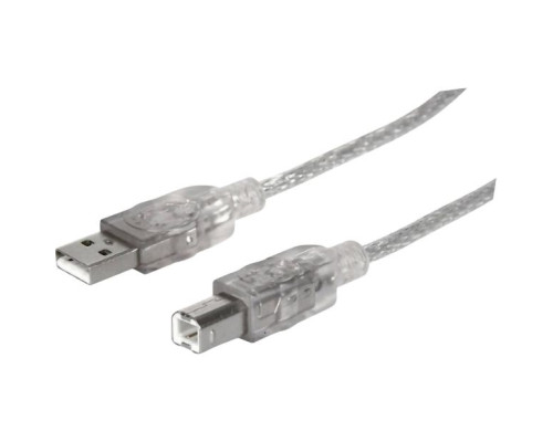 Manhattan 393836 Hi-Speed USB Device Cable, A Male / B Male, 4.5 m (15 ft.), Translucent Silver