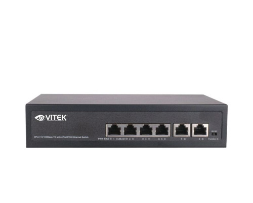 Vitek VT-4P60 4 Port PoE Unmanaged Switch w/2 Port Uplink 60w