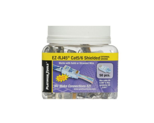 Platinum Tools 202022J EZ-RJ45 Shielded Cat5e/6 Connector, 50pc, Jar